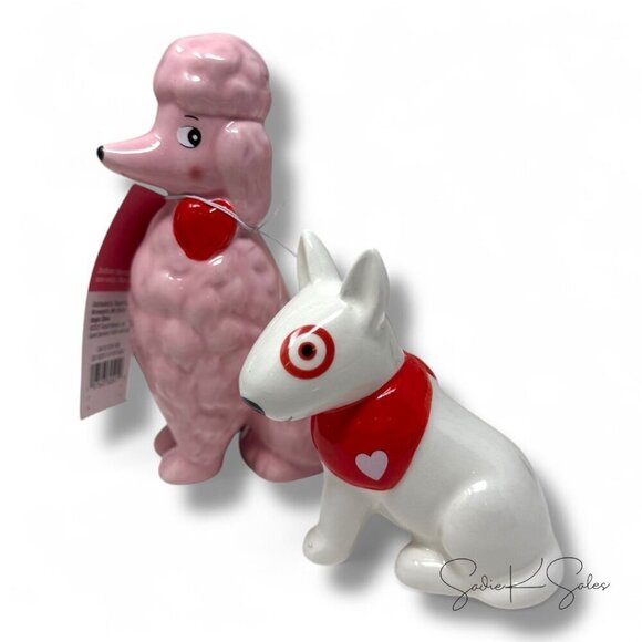 Target Spritz Valentine's Day Ceramic Target Bullseye Dog & Poodle Pink Set - Picture 2 of 8